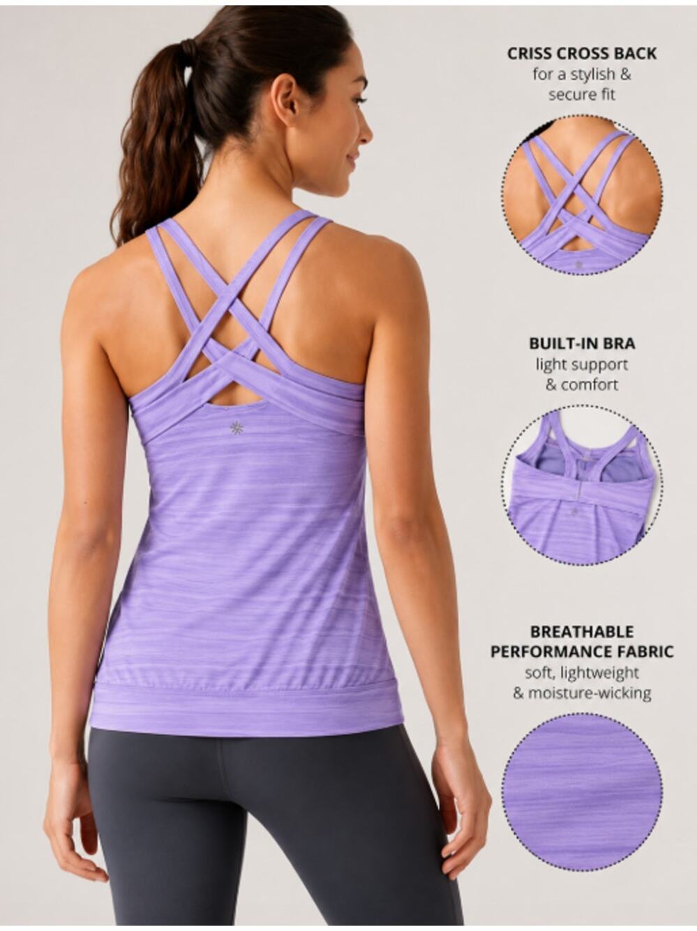 Athleta Crunch & Punch Tank Top Lavender Purple Built-In Bra Yoga Workout-Small